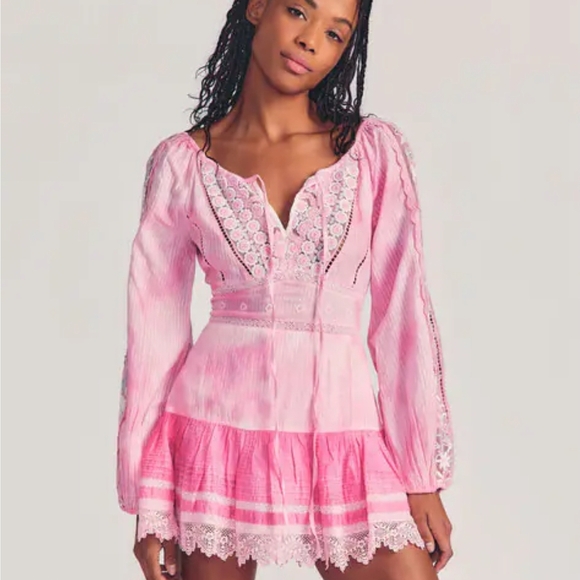 LoveShackFancy Chelie Pink Lace Long Sleeve Dress - Picture 2 of 8